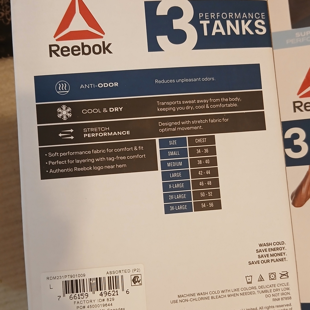 3 Pack Reebok Black Performance Tank Tops - Picture 3 of 3